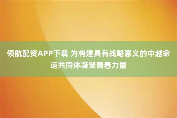 领航配资APP下载 为构建具有战略意义的中越命运共同体凝聚青春力量